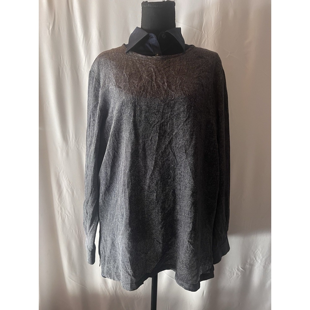 Max Mara Button Loop Close Heathered Navy Women's L/XL